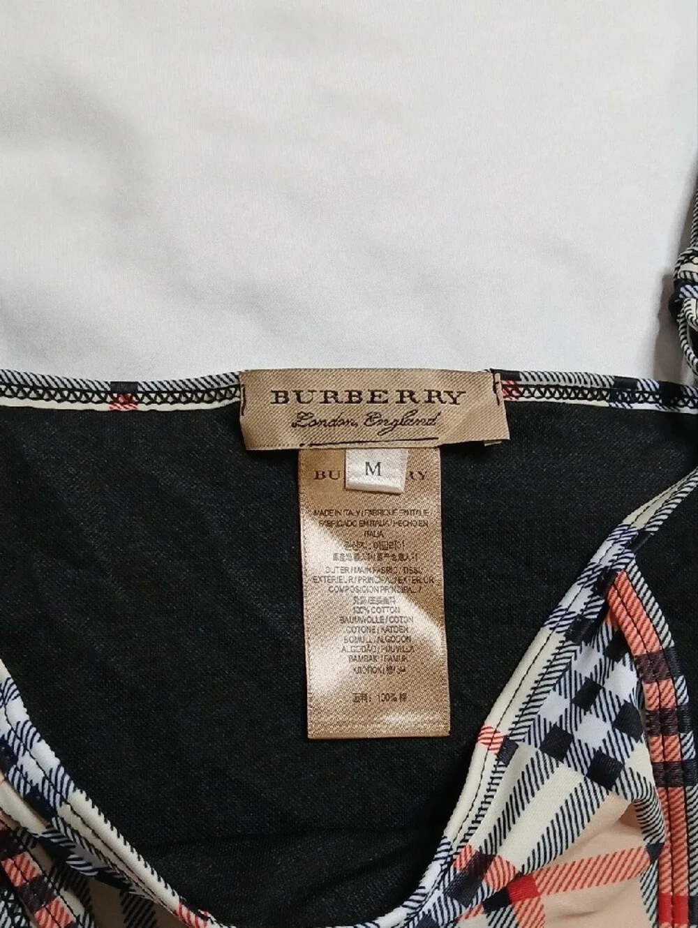 Burberry Beige Plaid Tie-Side Bikini with Black Accents